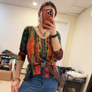 Amma Designs Oversized Boxy Vintage Art Blouse Top Medium